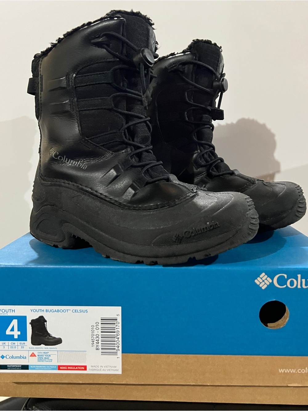 Columbia Youth 4 Bugaboot Celsius Black Insulated Waterproof Snow Boots